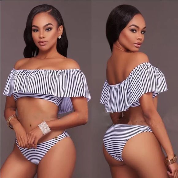 Quinn-Tessential Desires Other - 𝅺off Shoulder Striped Bikini